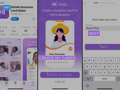 Get, Create My Cards, and Next in the Hi Hello app for iOs