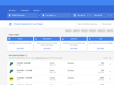 Google Flights homepage