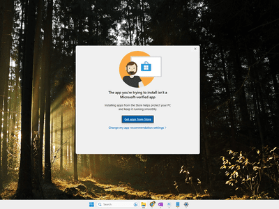 A prompt in Windows 11 that reads 'The app you're trying to install isn't a Microsoft-verified app'