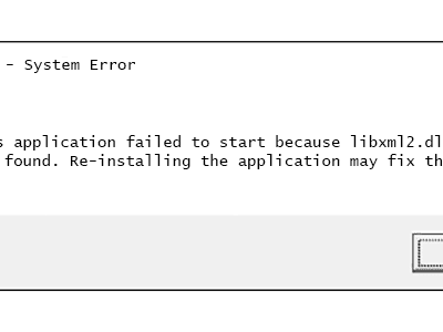 Screenshot of the libxml2.dll error message